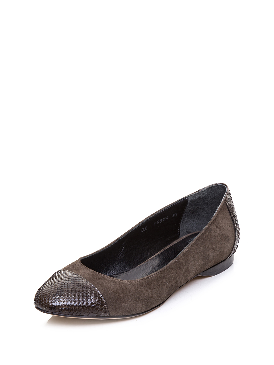 Roberto Botticelli 深褐色拼动物纹理尖头平底鞋