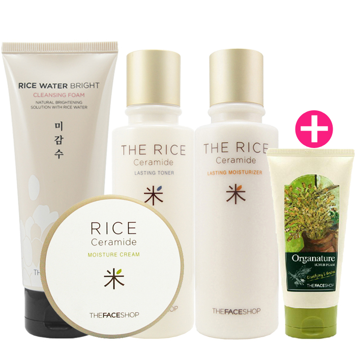 菲诗小铺The Face Shop洗面奶大米水大米乳面霜四件套装送洁面50g