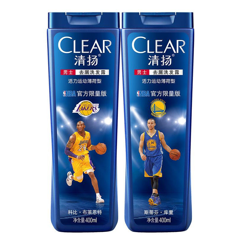【天猫超市】清扬活力运动薄荷型洗发水400ml*2 NBA球星科比