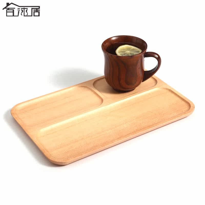 百沐居木质餐盘 分格菜盘茶盘 榉木餐具环保无漆无蜡健康托盘