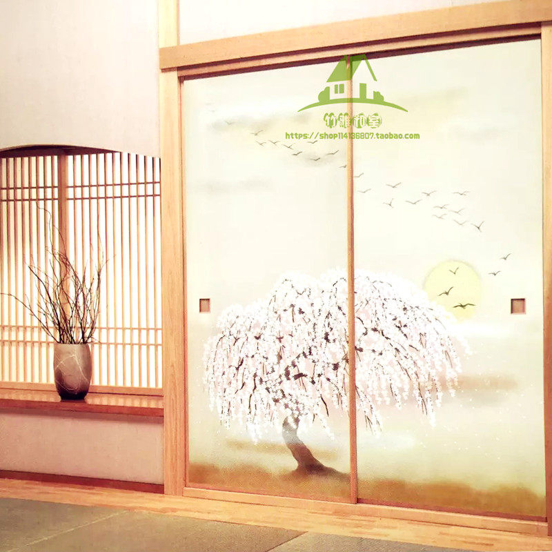 Bamboo And Chamber Fus Marmon Paper Day Style Colored Drawing Door Paper Tatami Cabinet Door Night Cherry Blossom Imported Door Paper Cloth 810