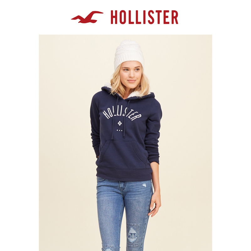 Hollister刺绣标识图案帽衫卫衣  女  105025