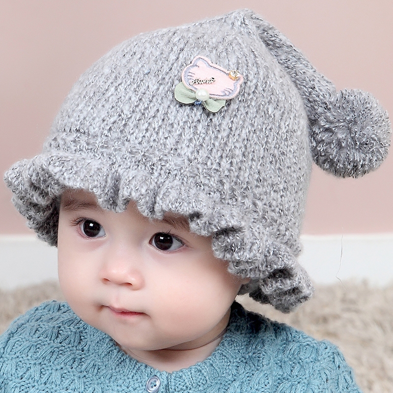Baby hat baby autumn winter handmade wool line 3-6-12 months warm and thickened girl newborn sleeve head cap