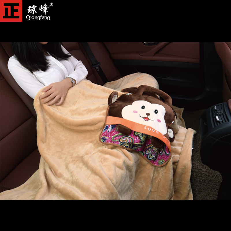 汽车抱枕被子两用靠垫被空调被腰靠枕毯子卡通午睡枕头被子珊瑚绒