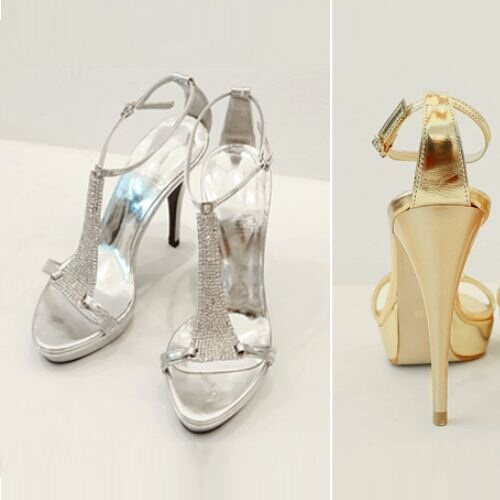 South Korea light and sexy handmade custom luxurious inlaid drill fine with metal gold silver color high heel sandal