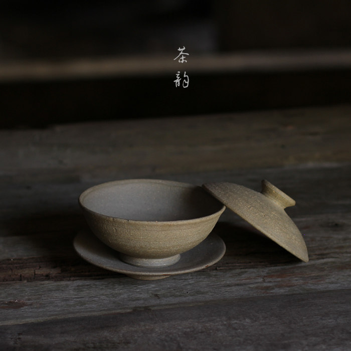 Cloud life aesthetics tea rhyme earth pottery dragon kiln volcanic clay pottery handmade stoneware cover bowl tea bowl kung fu tea set can be customized