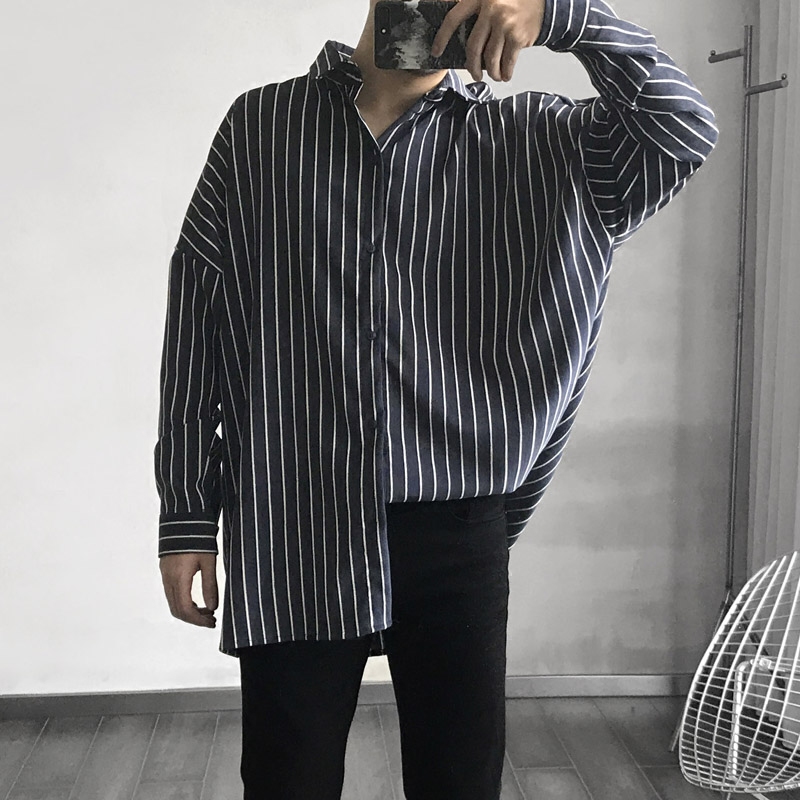 雀斑男装 17秋条纹灯芯绒超宽松衬衣