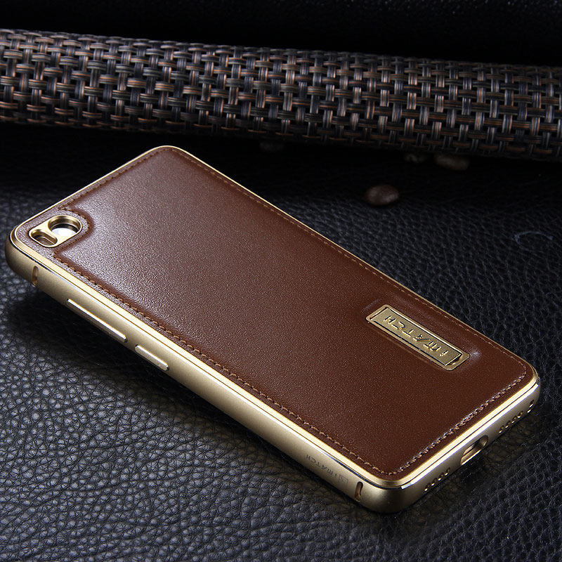 iMatch Luxury Aluminum Metal Bumper Premium Genuine Leather Back Cover Case for Xiaomi Mi 5