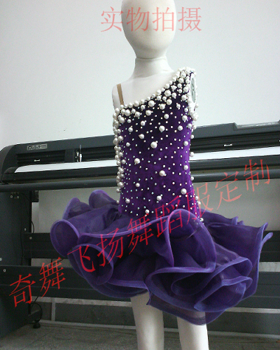 High-end latin dance dress pearls and diamonds large swing latin dance dress tailor-made
