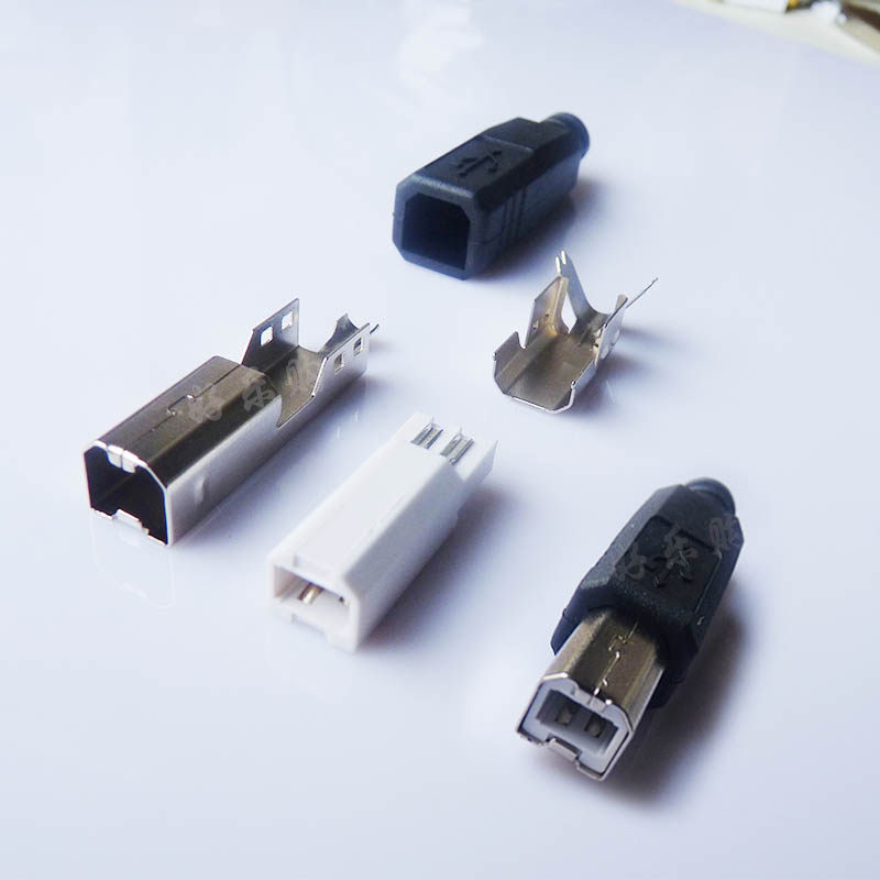 USB-B public 2 0 USB connector square-port welding wire type interface rubber tailpipe USB male head four pieces