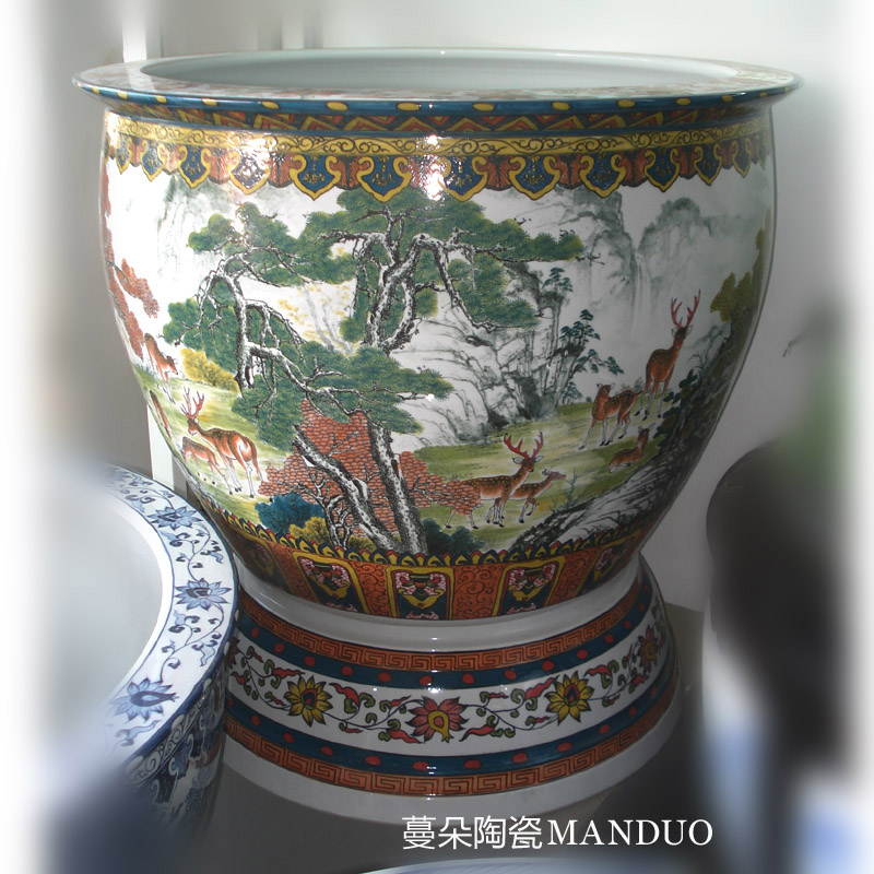 Jingdezhen hand - made under glaze color porcelain VAT hand - made the deer figure crane, deer foot with spring porcelain porcelain cylinder cylinder