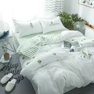 ins cactus simple style small fresh pure cotton embroidery washed cotton white cotton 4 four-piece bed kasasa summer