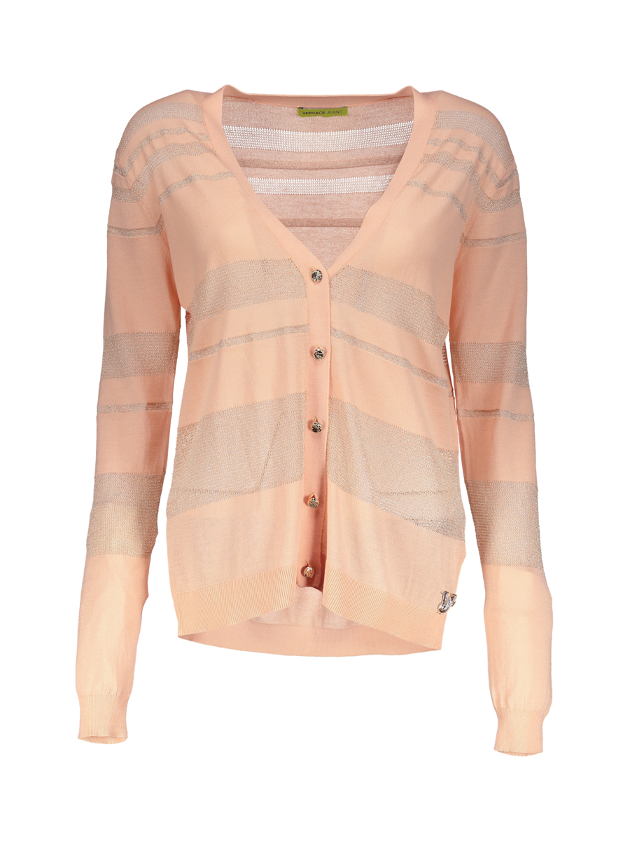 versace jeans 裸色横条纹透视饰针织开衫