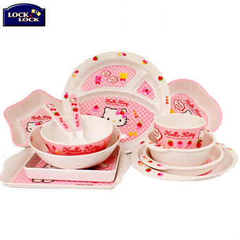 Locknlock Kt Hello Kitty Melamine Tableware Kidsren's Rice Bowl, Plate, Spoon, Fork, Milk Cup, Dinner Plate, Kindergarten