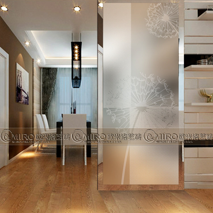 Art Glass Screen Partition Shoe Cabinet Baking Varnish Glass Living Room Genguan Glass Partition Wall Process Transfer Doors Dandelion
