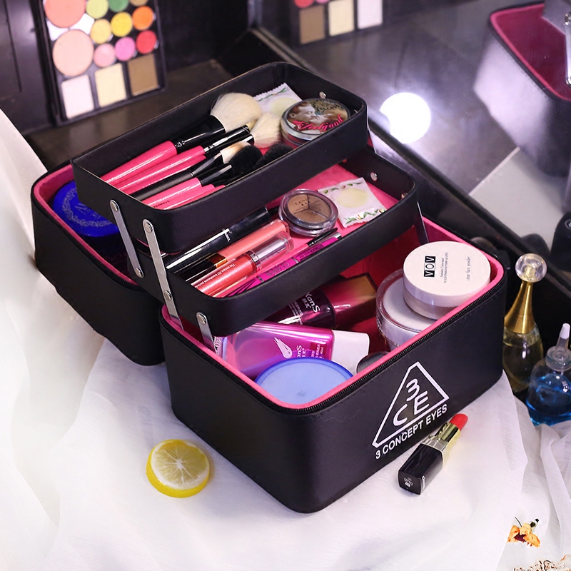 Foldable multi-layer cosmetic bag Korean version of the simple storage box Portable double-layer large capacity portable cosmetic box box large size