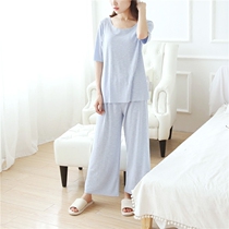 Spring and autumn Seamless T-shirt wide leg pants home clothing loose thin 5-point sleeve 9-point pants women Summer cotton pajamas set