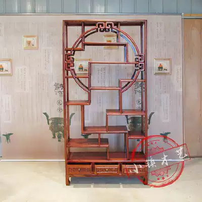 Ancient shelf solid wood Chinese bookshelf display cabinet Ming and Qing classical antique shelf porch Elm Duobao Pavilion round partition