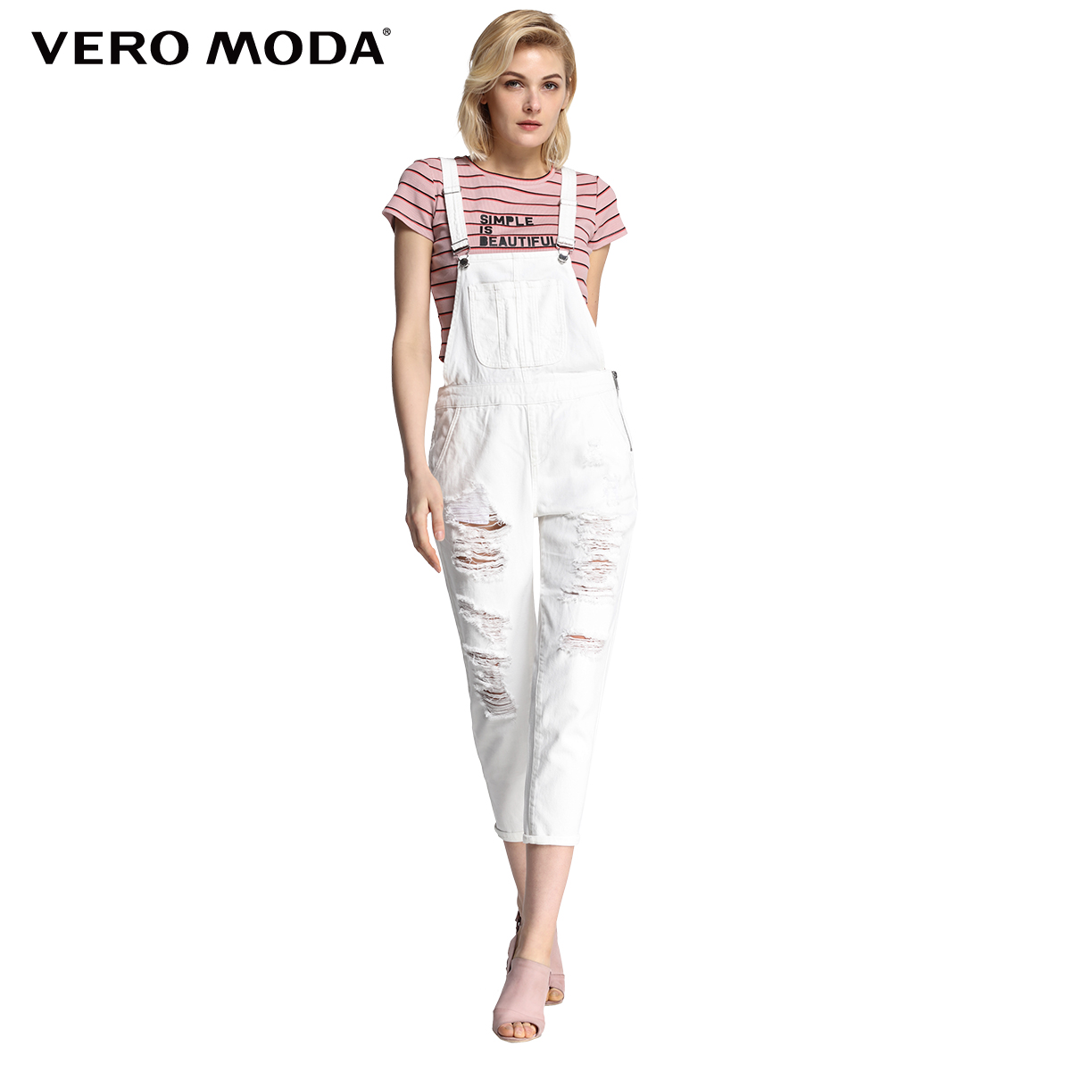 用券后599元Vero Moda2016春季新品破洞直筒牛仔背带裤316164005