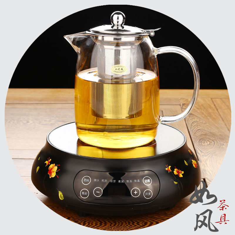 Black crystal furnace special glass teapot heat resistant thickened burning kettle heating flower teapot stainless steel filter cooking teapot
