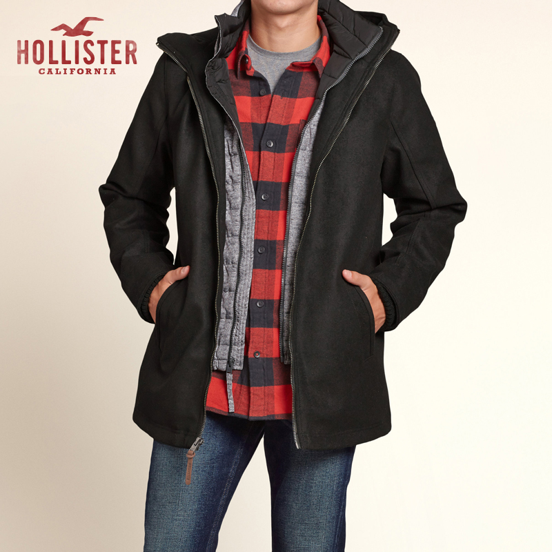 Hollister多层毛绒派克大衣 男 101285