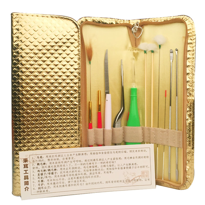 Herbal Fragrant Family Ear Picking Tool Set Ear Picking Ear Tweezers Picking Ear Spoon Goose Feather Stick Ear Spoon 12-piece set