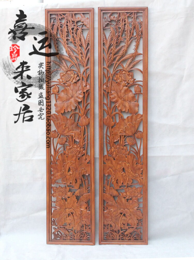 Dongyang wood carving Chinese antique camphor wood hanging screen solid wood strip screen folding screen TV background wall partition porch