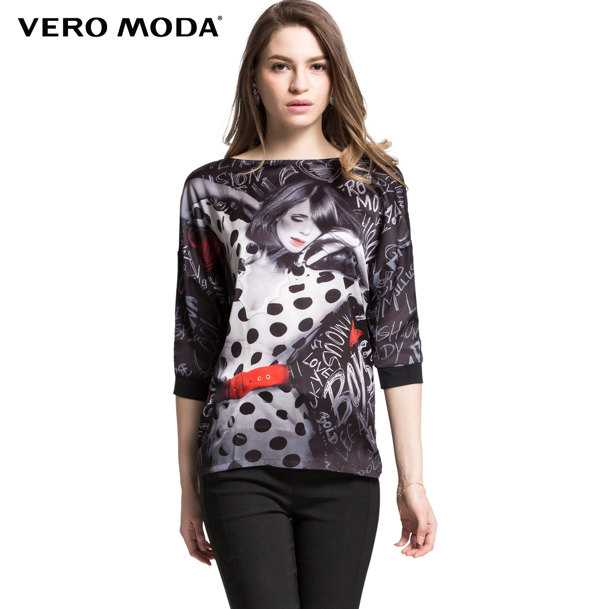 Vero Moda人物印花露背蝙蝠袖女款上衣315130003