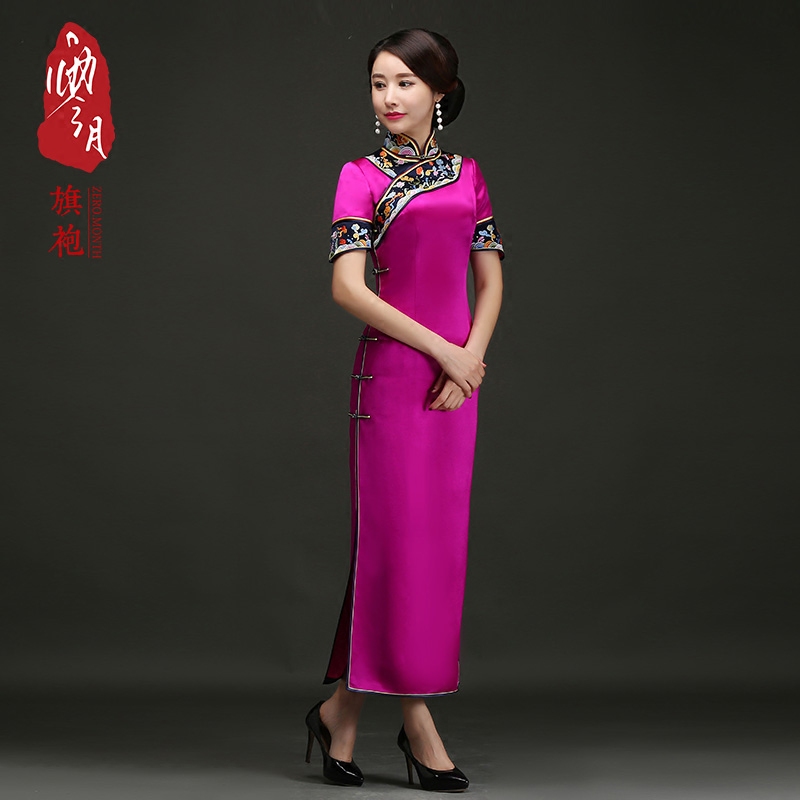 Zero Moon Handmade Embroidered Improved Qipao Long Version National Wind Qipao Ttai Walking Show Performance Qipao Qipao Qipao Show Performances