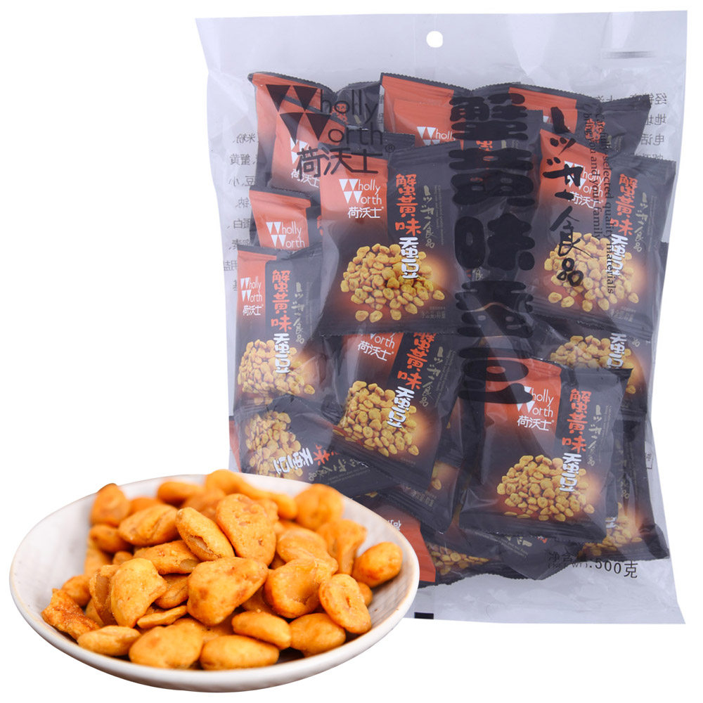 【天猫超市】荷沃士 蟹黄味蚕豆500g 办公室休闲零食坚果炒货