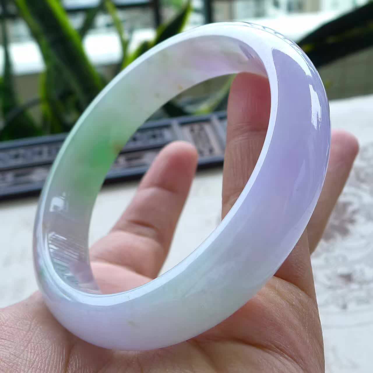 Mingkai jadeite, myanmar laokang natural A jade, violet spring with color formal jade bracelet 56 with certificate