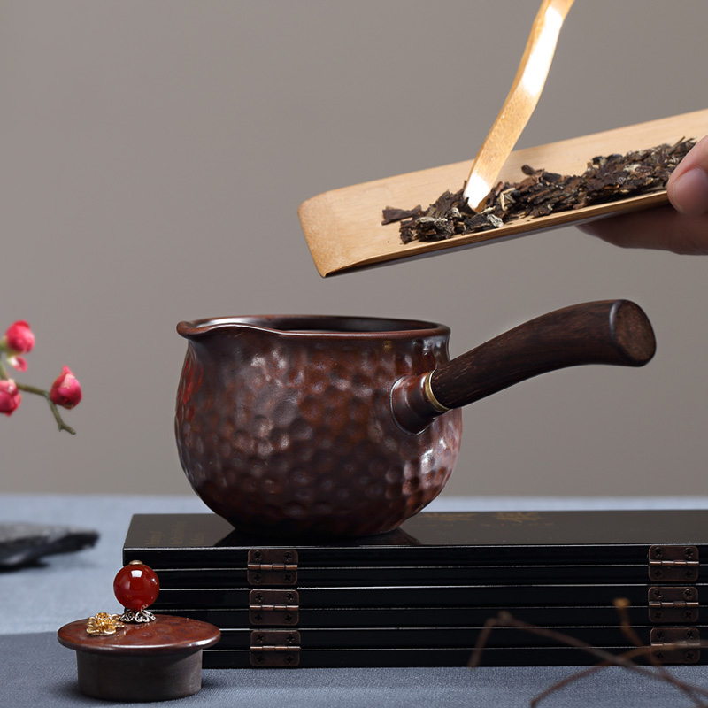 Antique teapot side of real wood, the pot of ceramic tea ware restoring ancient ways of household manual single pot of boiled tea kettle kung fu tea set