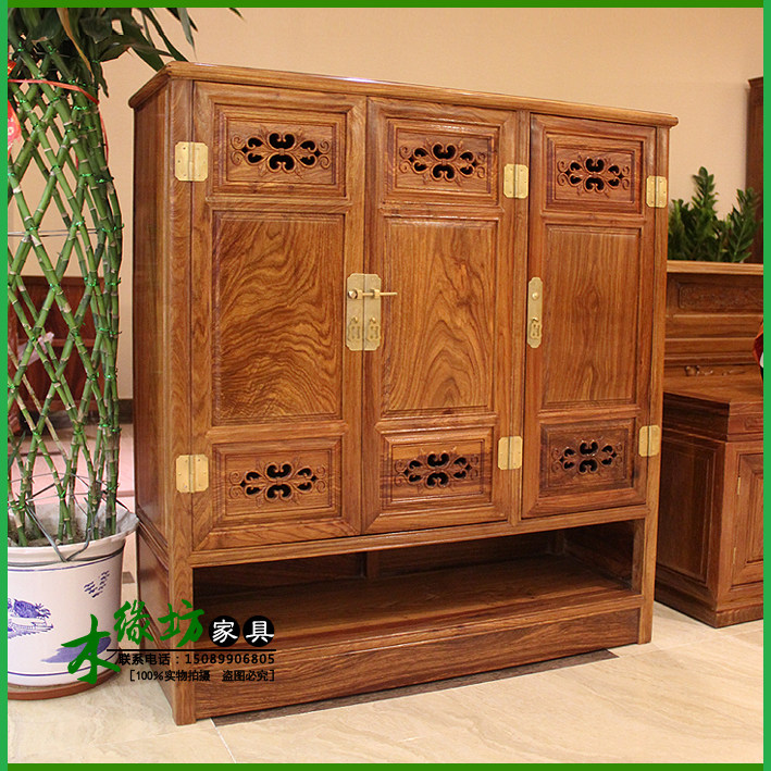 Red Wood Furniture Vintage African Yellow Flowers Pear Solid Wood Hedgehog Purple Sandalwood Three Door Shoe Cabinet Hot Wax Containing Cabinet