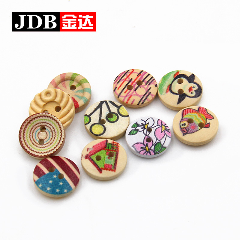 JD Ginda Children Cartoon Color Wood Printed Button MANUAL DIY MAKE MATERIAL BUTTON Material Buttons