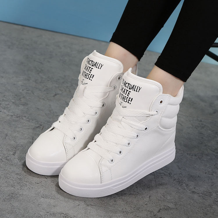 Trendy Korean Style White High-Top Sneakers, Thick-Soled Versatile Sneakers, Street Dance Shoes, Round-Toe Loafers, Flat Women's Shoes