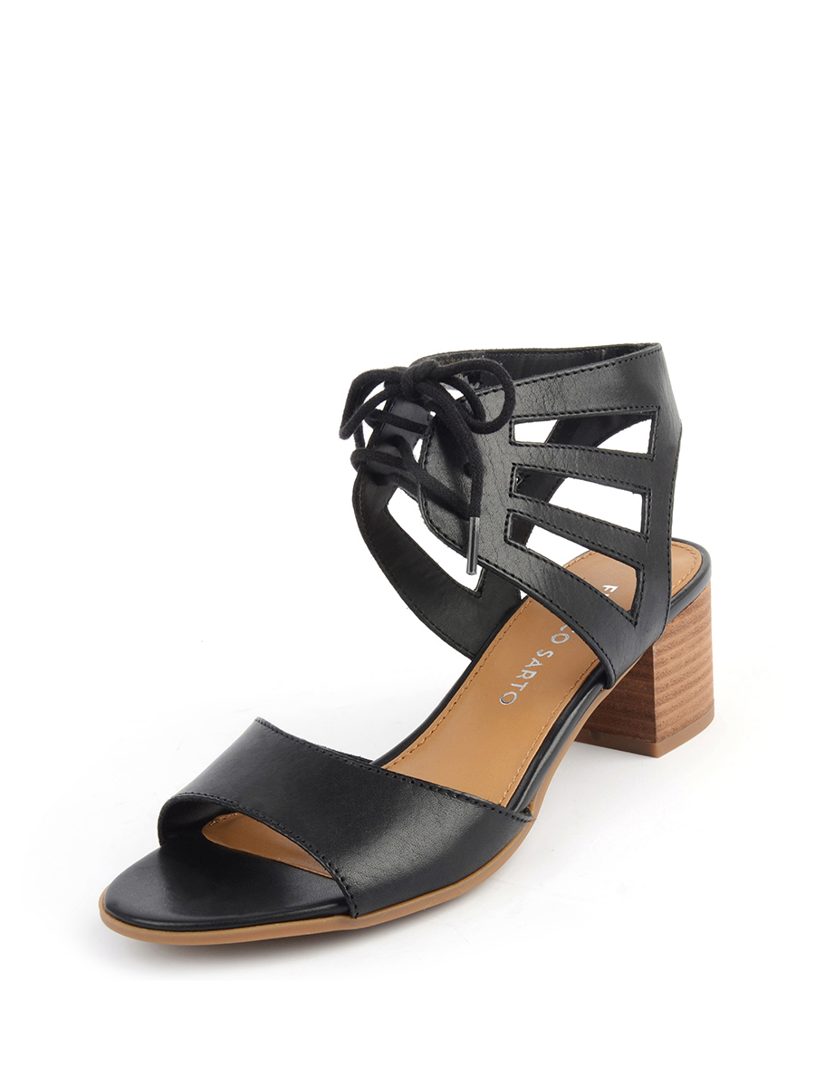 FRANCO SARTO 黑色镂空绑带粗跟凉鞋
