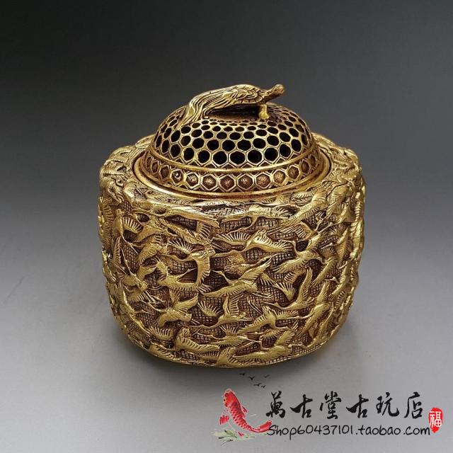 特价纯铜精品大号千鹤熏香炉摆件盘香炉古玩铜器仿古工艺品 Изображение 1