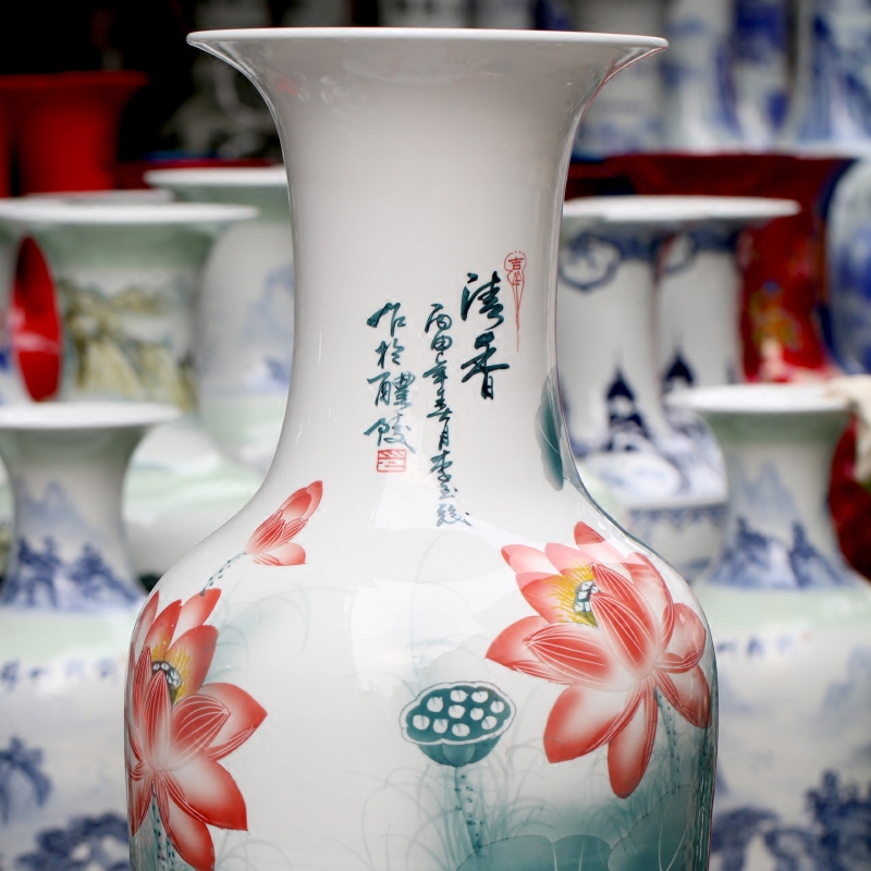 Jingdezhen ceramic hand - made lotus figure of large vases, sitting room of Chinese style household furnishing articles office hotel accessories