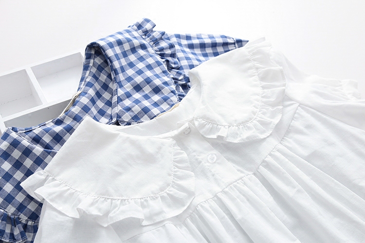 Dream Box 2023 New Fresh Doll Shirt Blouse for Women with Ruffled Doll Collar, Pullover Soft Girl Plaid Pure Cotton Shirt