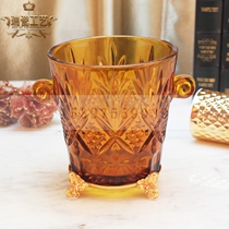 Amber crystal glass ice bucket ktv table supplies matching ice block bucket countertop high end decorative utensils
