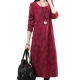 Bông và vải lanh dài tay dress nữ 2017 mùa thu và mùa đông mới chất béo mm lỏng kích thước lớn cộng với nhung dày một từ trong váy dài
