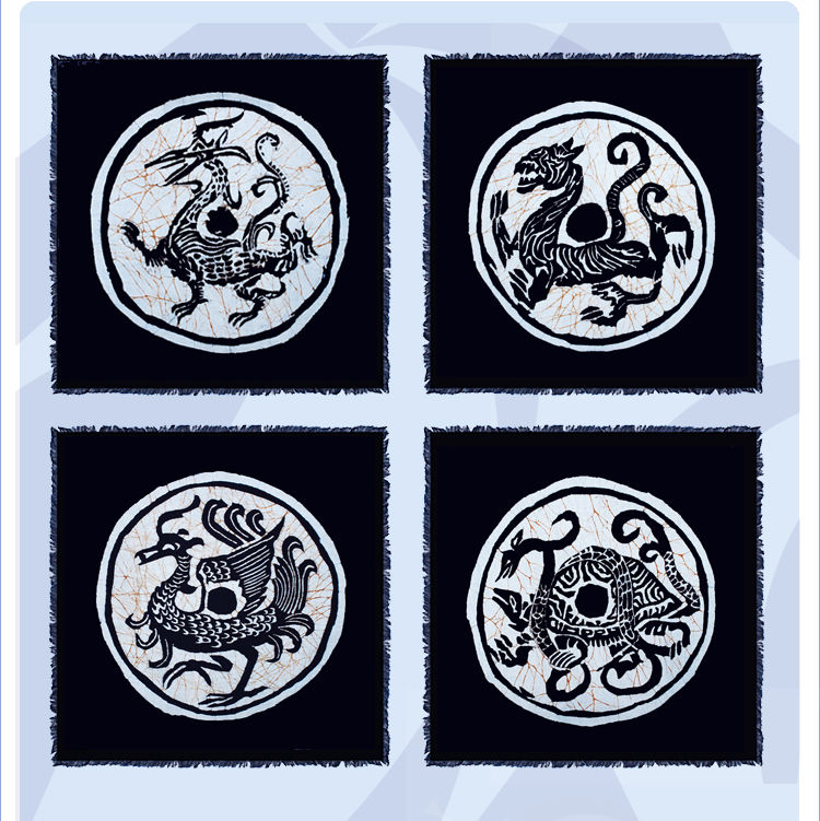 Guizhou Miao Artisanal Wax Dyeing Cloth Painting wall-hanging Qin Hanwa When Qinglong White Tiger Zhu Nock Xuanwu Hotel Decorative Painting