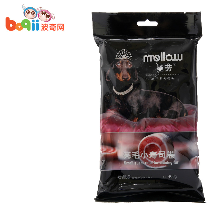 波奇网狗零食曼劳亮毛狗零食亮毛心型小寿司卷400g泰迪美毛狗零食