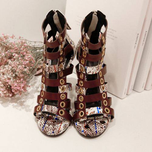 HChen Korean handmade custom small European and American Roman style sexy hollow rivets super high-heeled sandals