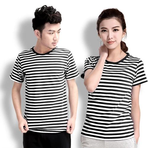 Военно-морская футболка, летняя трендовая парная одежда с круглым воротником для влюбленных, короткий рукав, оверсайз