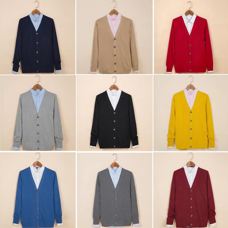 Autumn and Winter Korean Style Slim-Fit Knitted Cardigan for Young Couples, Men's Sweater, Workwear Pure Cotton Sweater, Men's V-Neck Base Layer Autumn and Winter Korean Style Slim-Fit Knitted Cardigan for Young Couples, Men's Sweater, Workwear Pure Cotton Sweater, Men's V-Neck Base Layer