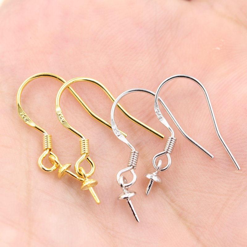925 ½ Silver Ear Hook Accessories Pearl Earrings Empty Care Accessories Plated Gold Color Diy 100 Hitch Hook Earrings Semi-finished Products