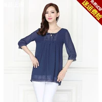 Áo voan nữ size lớn áo sơ mi voan mẹ mới xuân hè thu đông sơ mi ren áo thun top voan dài - Áo sơ mi chiffon ren áo tay dài nữ