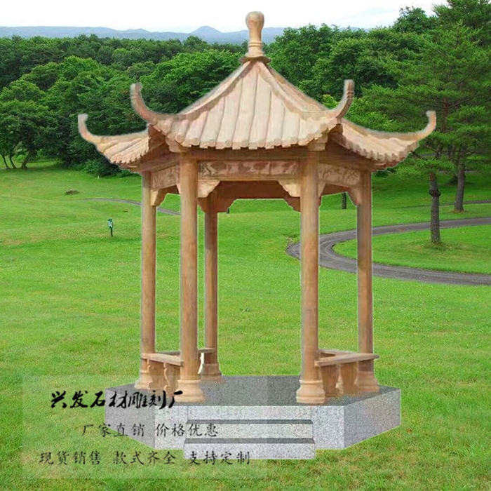 Stone Carving Stone Pavilion Son Night Red Sesame Ash Stone Pavilions Granite Hexagonal Cool Pavilion Natural Green Stone Stone Pavilions