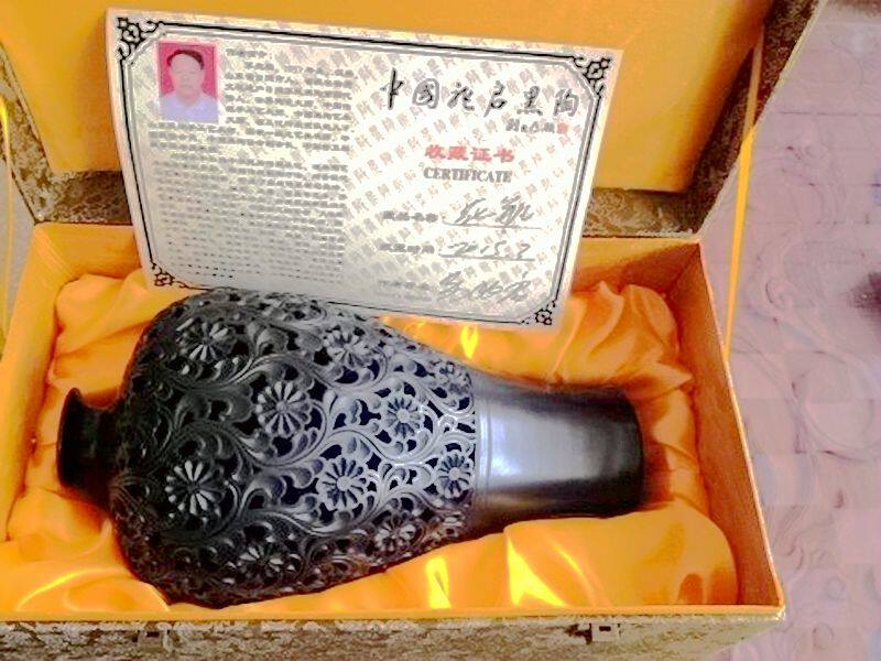 Business Home Pure Handcraft Gift Antique Ceramic Vase Rizhao Black Pottery (Master Works)